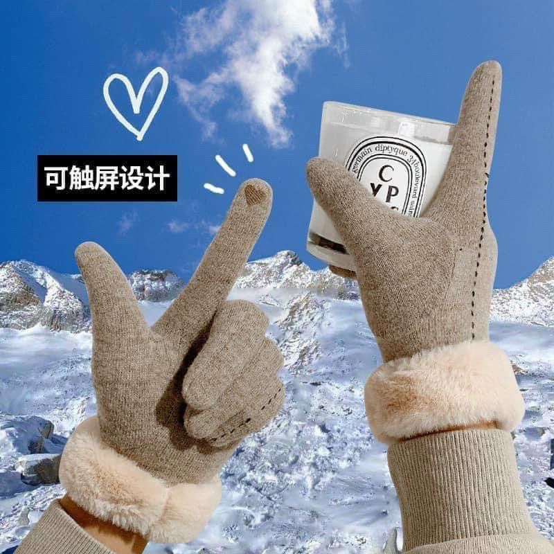Găng tay nữ chất liệu cashmere dày dặn chống gió sành điệu nhiều màu lựa chọn