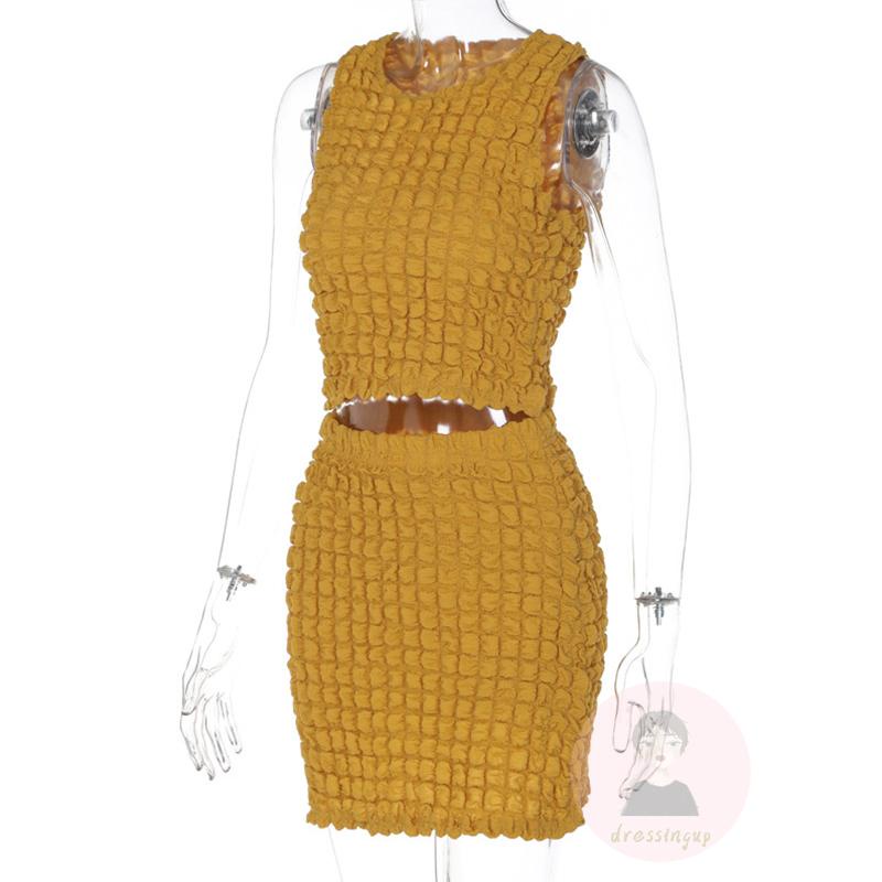 Bộ Áo Sát Nách Cổ Tròn + Chân Váy Eo Cao Màu Sắc Trơn Thời Trang Mùa Hè Dành Cho Nữ