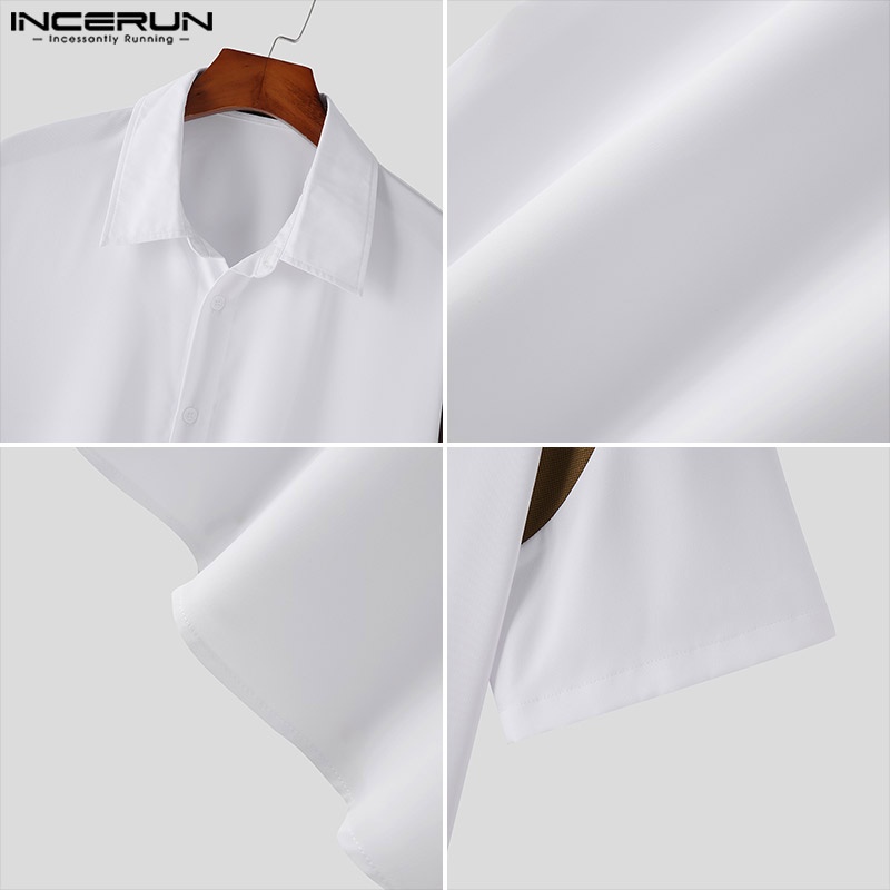 Áo sơ mi INCERUN tay lửng màu trơn phong cách Hàn Quốc cho nam