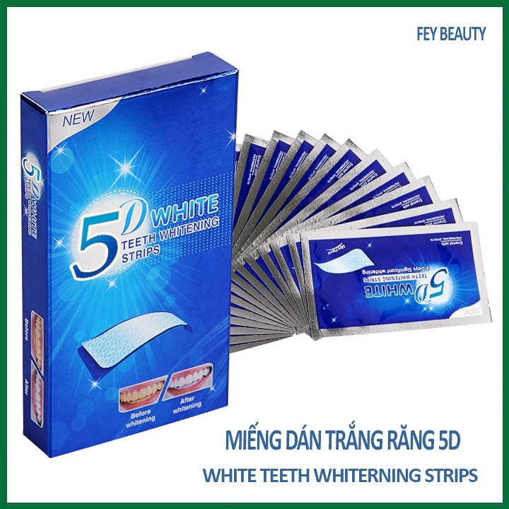 Miếng Dán Trắng Răng 5D White Tiện Dụng Chất Lượng Cao Miếng dán trắng răng 1hour dễ sử dụng FEYBEAUTY A64