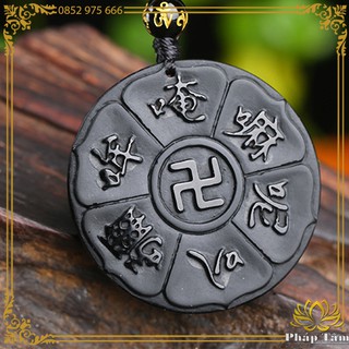 Mặt Dây Chuyền Ấn Vạn Lục Đại Minh Chú Hán Tự Đá Obsidian Đen Cao Cấp - Tâm Phong Thủy