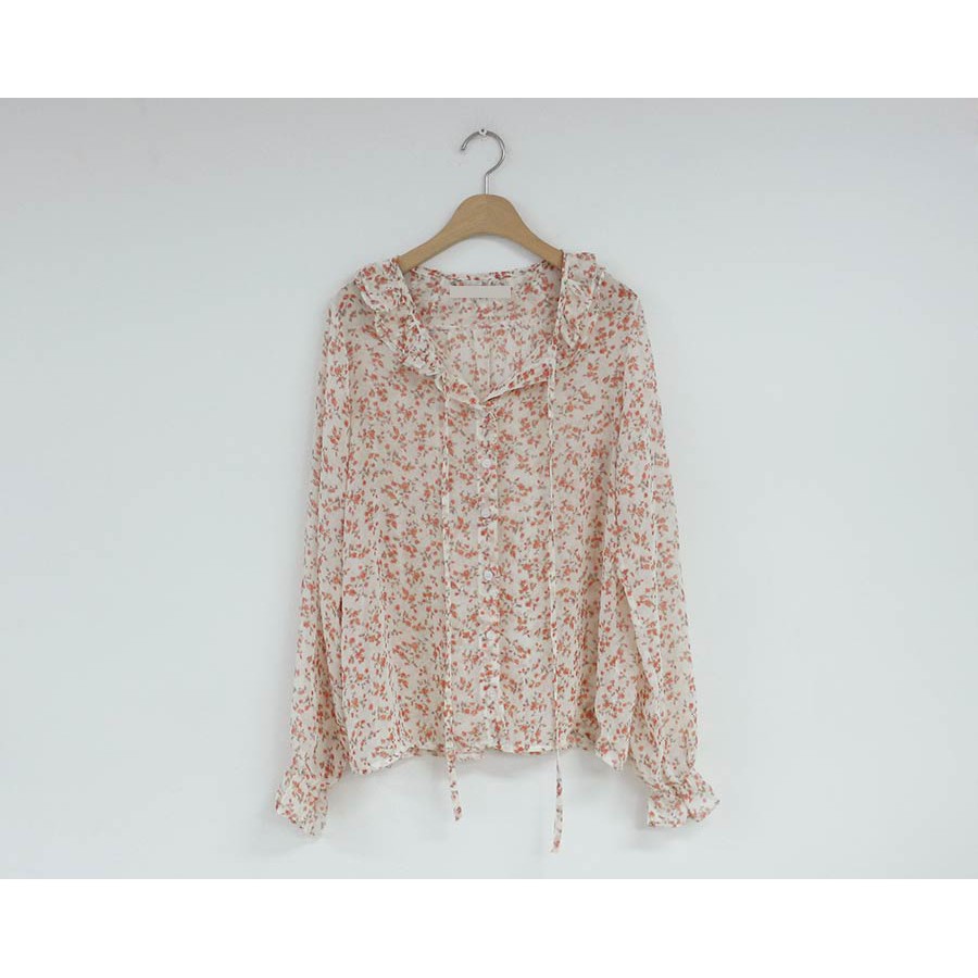 SUXI Áo Sơ Mi Chiffon Tay Dài Phối Bèo Họa Tiết Hoa Phong Cách Hàn Quốc