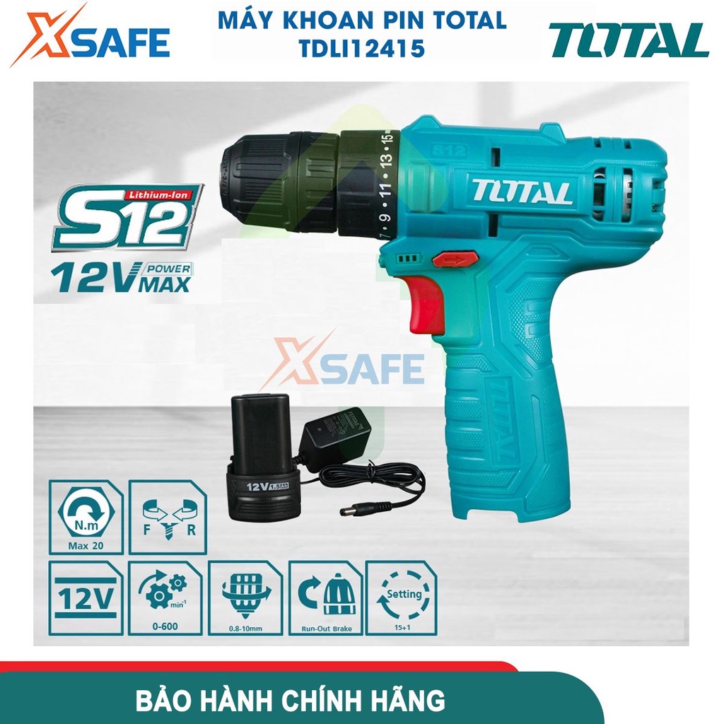 Máy khoan pin cầm tay 12V Total 10mm siêu nhỏ gọn, khoan tường gỗ sắt, bắn vít chỉnh tốc đảo chiều, đầu kẹp tự động