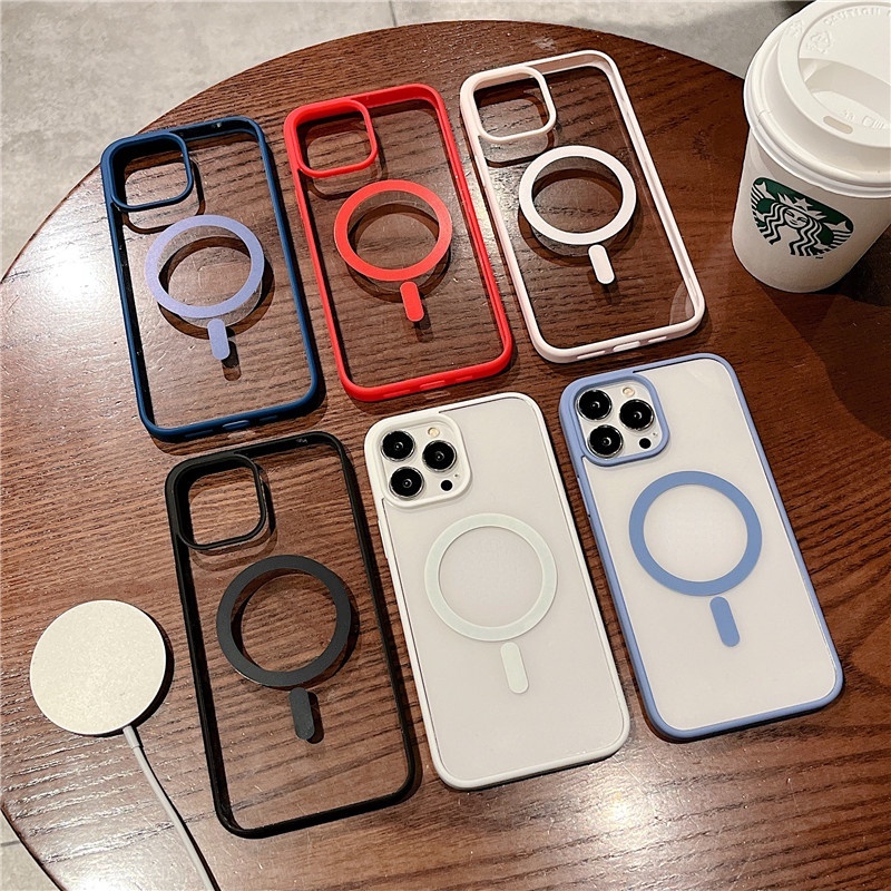 Ốp Điện Thoại Acrylic Cứng Trong Suốt Kèm Sạc Không Dây Từ Tính Cho iPhone 13 12 MiNi 11 Pro Max X XR XS 7 8 Plus SE 3