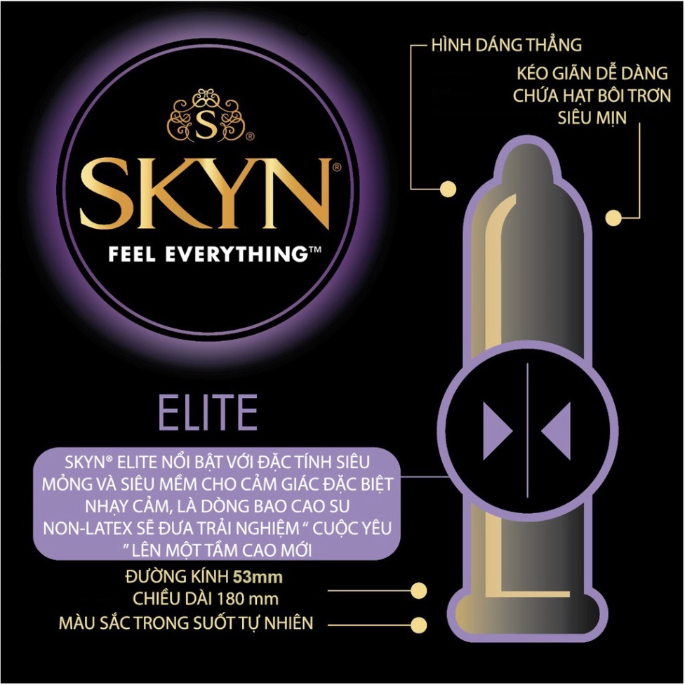 [Che Tên SP] Bao cao su LifeStyles SKYN Elite Non-latex siêu mỏng siêu mềm cao cấp 10 bao