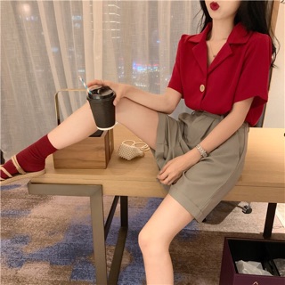 (Order) Áo sơ mi đỏ đậm ulzzang