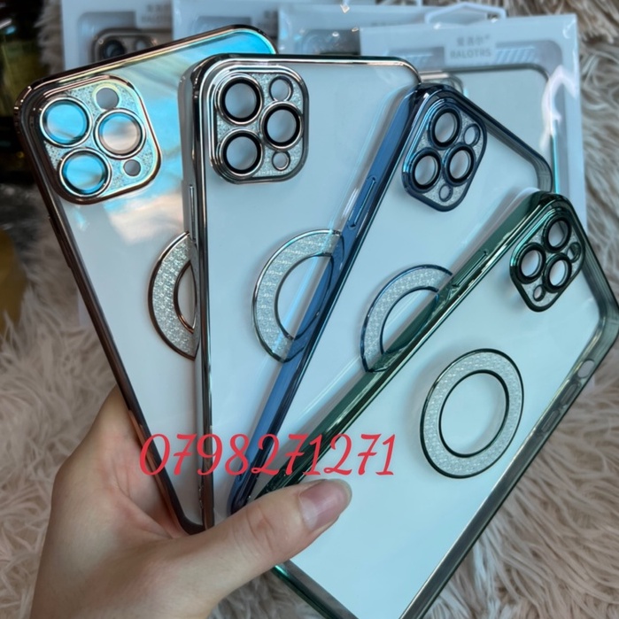 Ốp lưng dẻo trong viền vuông màu CÓ LỚP KÍNH bảo vệ Camera iPhone 11 12 13 pro max đính đá chìm