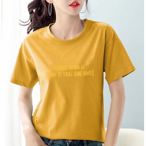 100% cotton women clothes /clothing t-shirt women round neck short sleeve print blouse tops