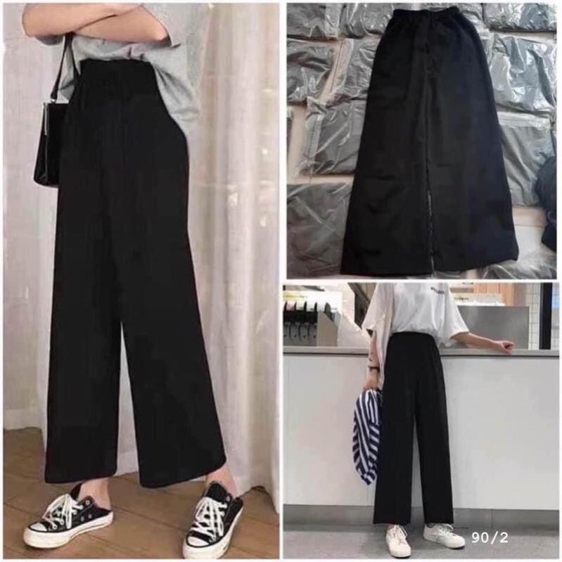 Quần Ống Suông Cạp Chun, Quần Ống Rộng Nữ Màu Đen Ulzzang (Ảnh Thật- Video Cận Chất)
