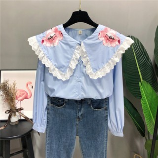 Áo Sơ mi  cổ búp bê hoa thêu