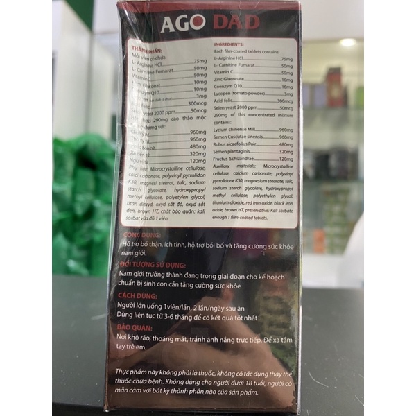 Ago Dad - Hỗ trợ bổ thận, tăng chất lượng tinh trùng, tăng cường sinh lý nam (50 viên)