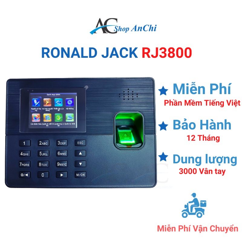 Máy chấm công Ronald Jack RJ3800 ( CHÍNH HÃNG ) Máy chấm công vân tay bán chạy nhất 2020 tặng kèm Phần Mềm Tiếng Việt