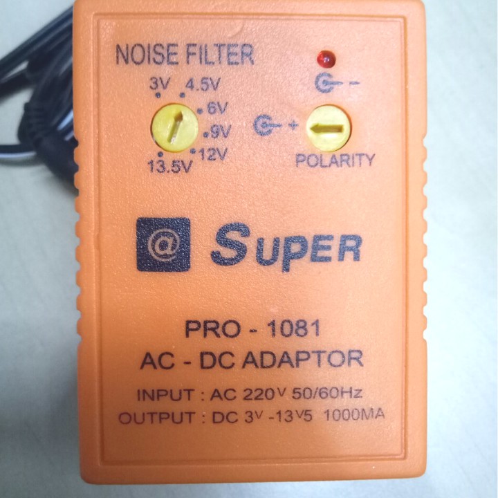 Nguồn Adapter Đa Năng Tuần Hoàn SUPER 1000mA Pro-1081 ,6 Đầu Ra 3V 4.5V 6V 9V 12V 13.5V DC Đảo Cực Được (Cam)
