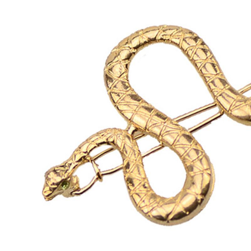 Women Girl Boho Snake Shape Hair Clips Decor Textured Metal Alloy Hairpins Faux Green