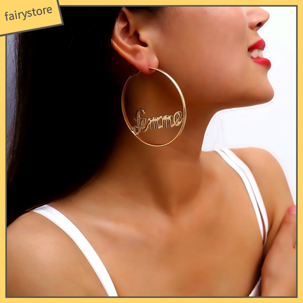 Khuyên tai hình tròn có chữ thời trang cá tính dành cho nữ