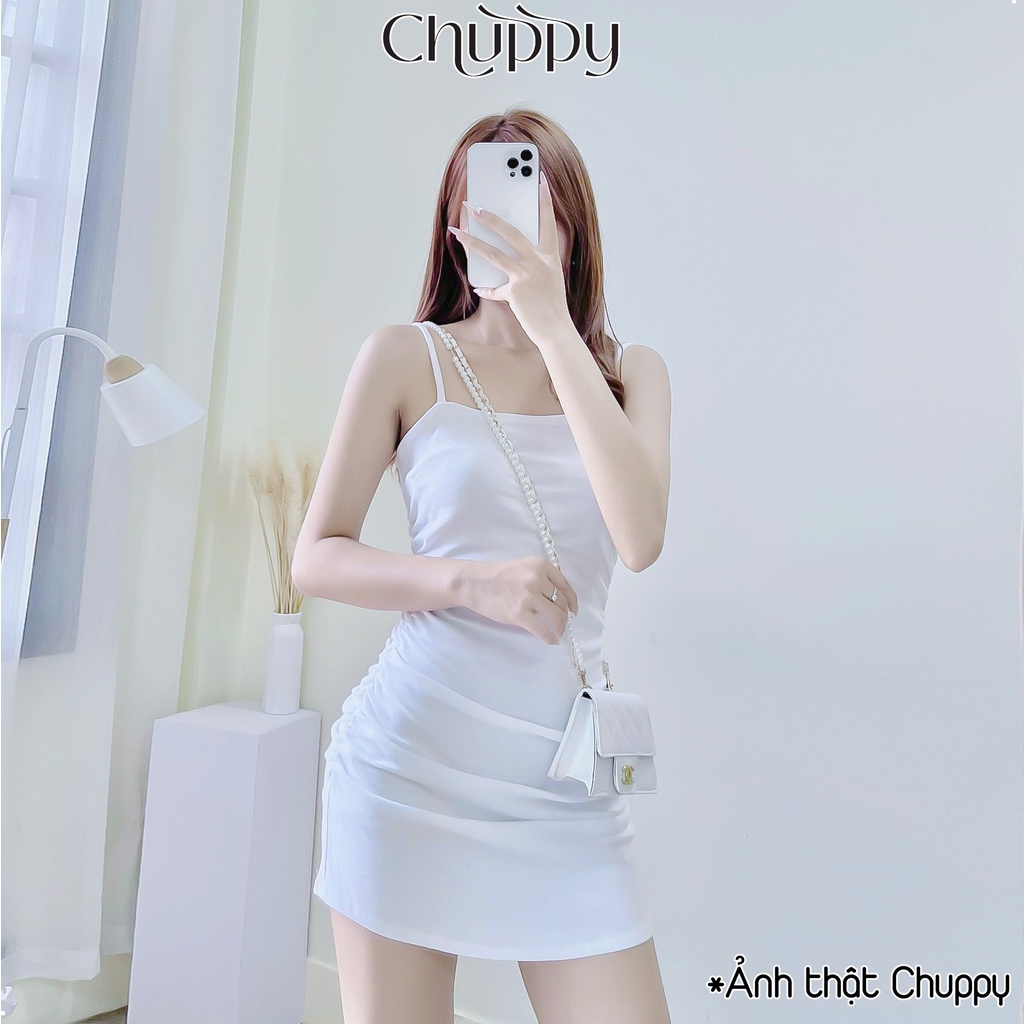 Váy hai dây body sợi bún dúm eo giấu bụng - CHUPPY - VBD