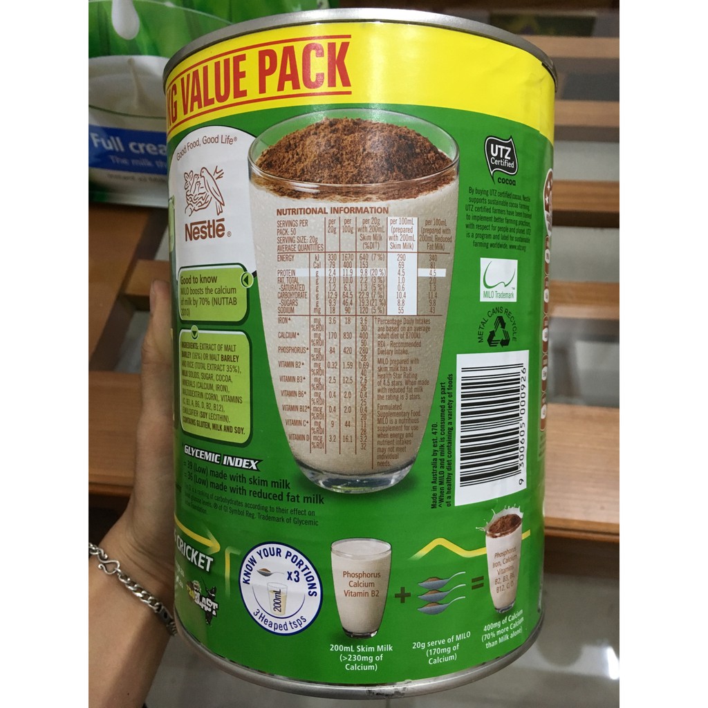 Sữa Milo Úc 1 kg Mẫu mới  - Date 2020