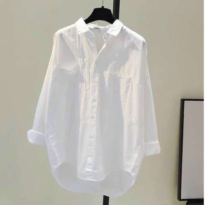 Áo sơ mi trắng nữ chất liệu tằm đũi mềm mát, form rộng mặc suông hay sơ vin đều đẹp, sang chảnh | BigBuy360 - bigbuy360.vn