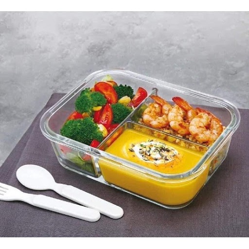 Bộ hộp cơm, đựng đồ ăn văn phòng bằng thủy tinh hình chữ nhật cao cấp, chịu nhiệt (Dùng được lò vi sóng) 1000ml | BigBuy360 - bigbuy360.vn