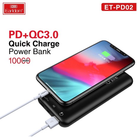 Sạc Dự Phòng Chuẩn PD và Quick Charge 3.0 Earldom PD02 - Hàng Chính Hãng