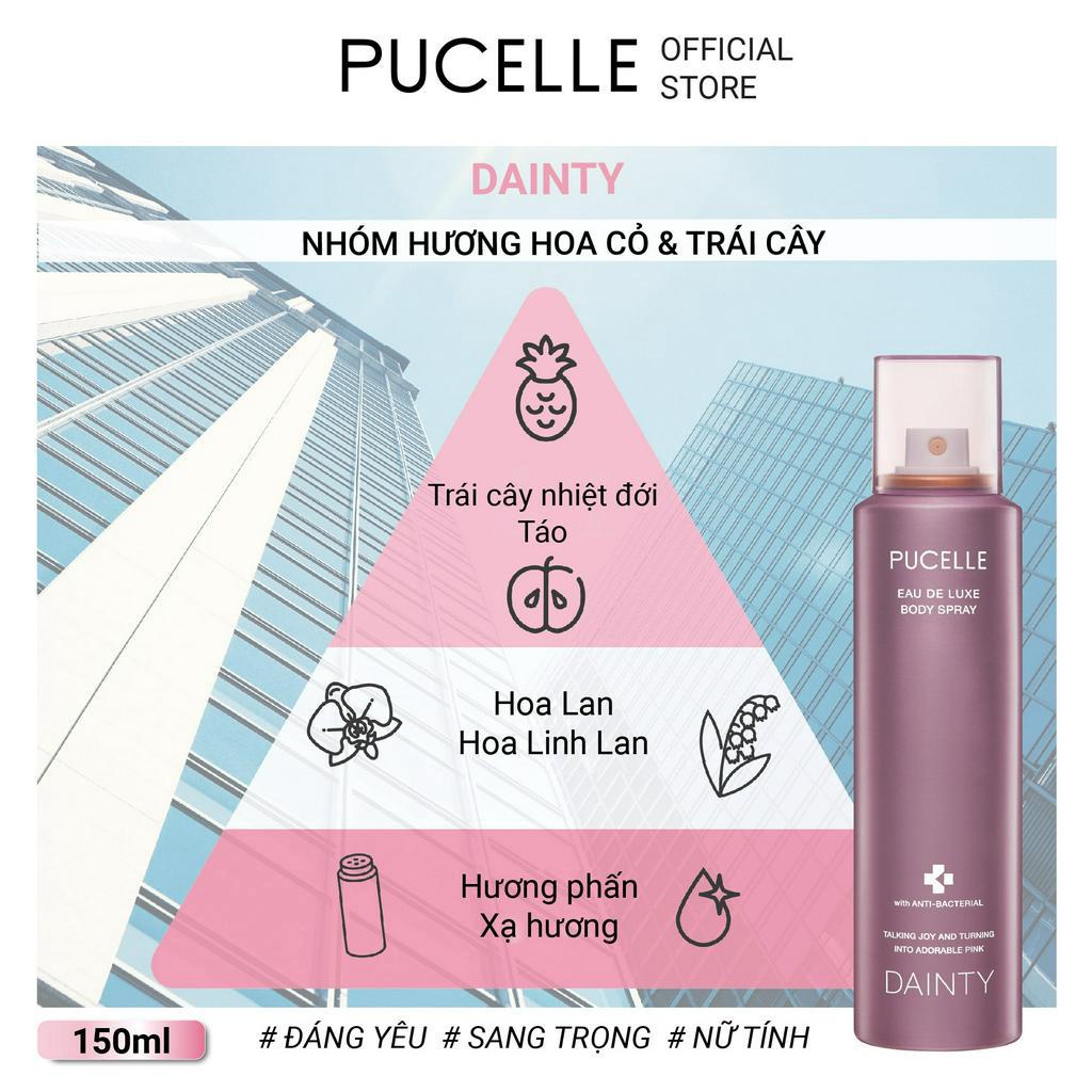 Nước hoa nữ quyến rũ PUCELLE Eau De Luxe Body Spray Dainty 150ml hương Hoa Cỏ và Trái Cây