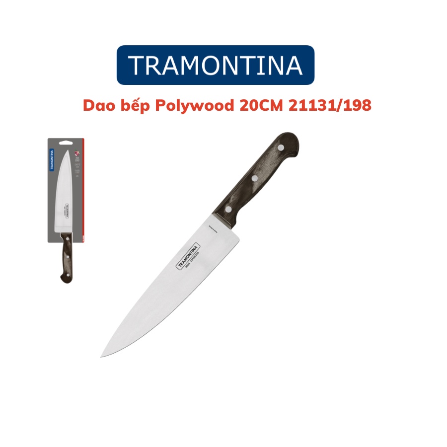 Dao bếp sắc bén cán gỗ Polywood Tramontina lưỡi thép không gỉ cao cấp nhập khẩu chính hãng Brazil