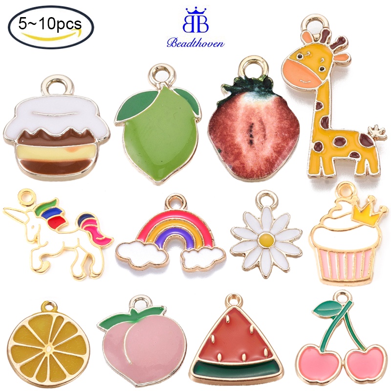 Set 5~10 Khuyên Tai Hợp Kim Tráng Men Đính Đá Màu Vàng Nhạt / Lá Chanh / Hành Tinh / Xương Rồng / Ngôi Sao / Nàng Tiên Cá / Xương Rồng / 14~30x7 ~