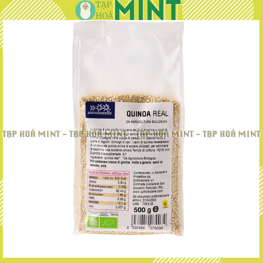 Hạt diêm mạch quinoa trắng hữu cơ Sottolestelle cho bé ăn dặm gói 500g - Tạp hoá mint