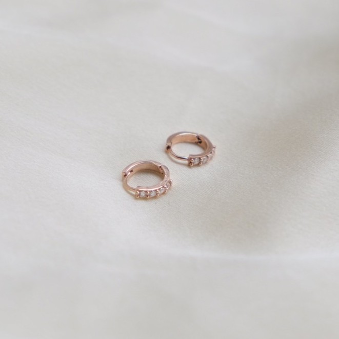 Khuyên tai tròn basic đính đá Bạc 925 mạ Vàng Hồng Rose Gold 18K