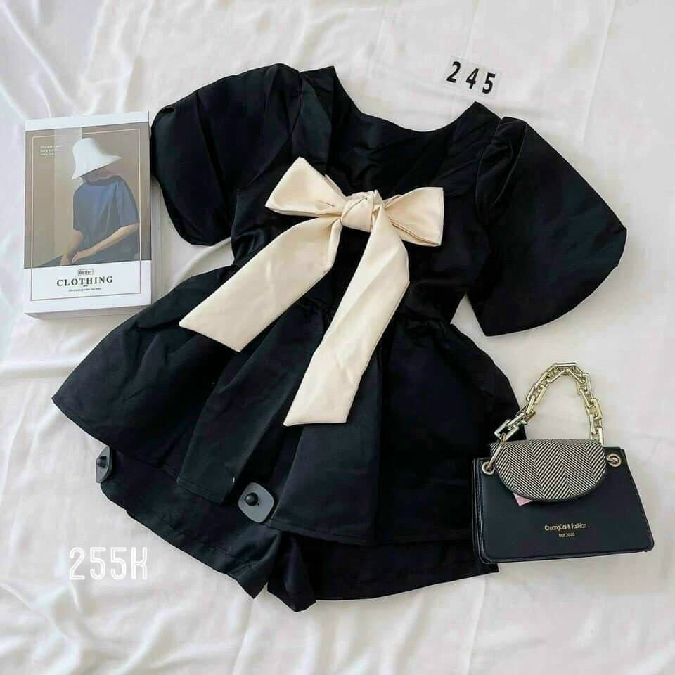 [ Miễn phí ship 2022 ] Set bộ babydoll tiểu thư, bộ đùi cột nơ sau tay phồng bánh bèo dễ thương đi làm, đi chơi