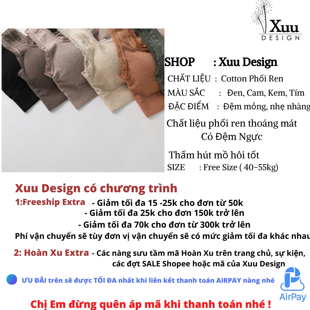 Áo bra quai to chất cotton len tăm 💖Xuu Design💖 Áo lót ngực có đệm ngực BR01