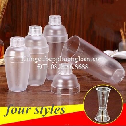 Bình lắc nhựa vạch trắng chuyền dùng pha chế cocktail, trà sữa cao cấp 350ml, 530ml, 750ml