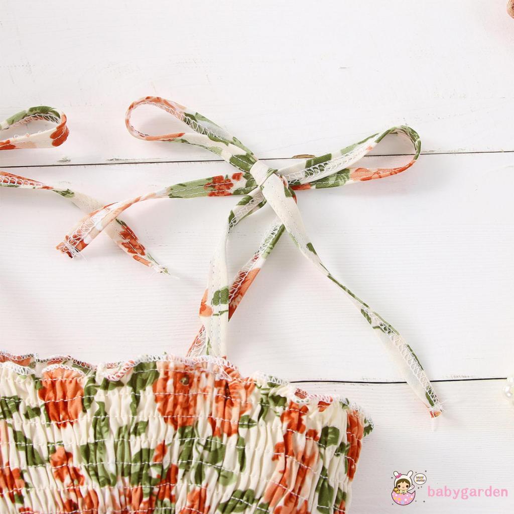 Bộ Áo Liền Quần Cổ Yếm In Hoa Cho Bé Gái 0-3 Tuổi