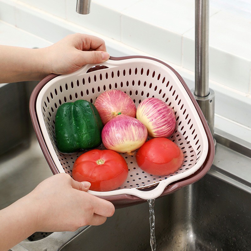 Rổ Nhựa Đựng Đồ 6 Món Kèm Thau Rửa - Chất Liệu Nhựa Cao Cấp, Đựng Đồ Đa Năng Mẫu Mới 2021
