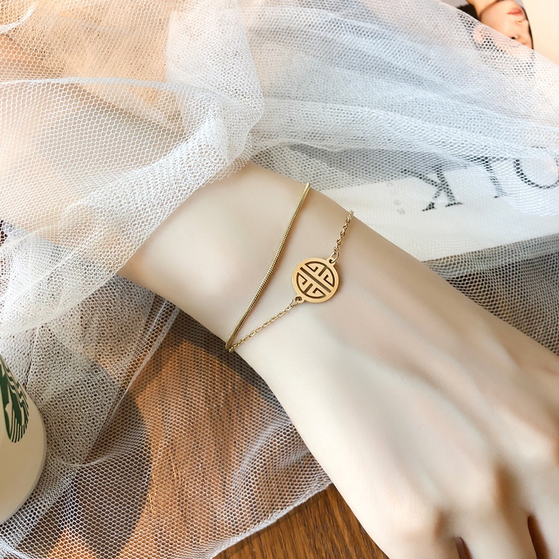Lắc tay nữ TITAN NGUYÊN CHẤT vòng tay nữ mạ vàng 18k KHÔNG GỈ mặt chữ phúc trang sức titan thời trang mẫu mới 2021