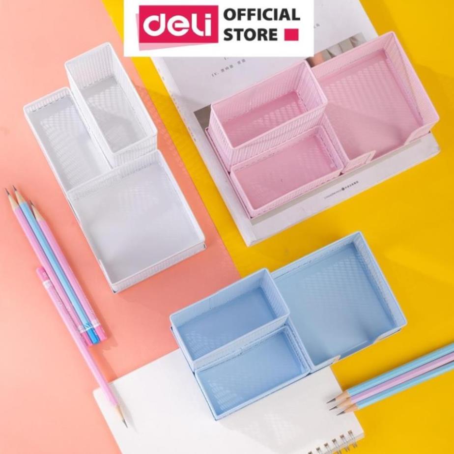 Khay bút để bàn Deli 9154 - Trắng, Hồng
