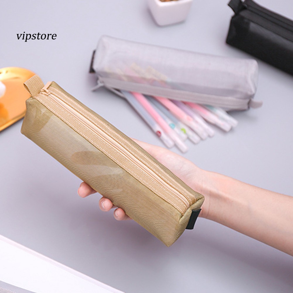 Túi Lưới Đựng Bút Màu Sắc Trơn Tiện Dụng