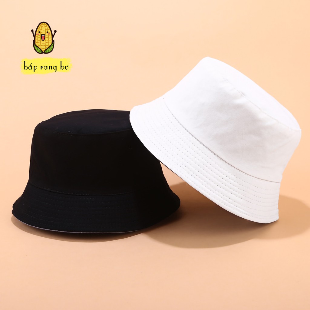 NÓN BUCKET TRƠN TRẮNG ĐEN KEM DÀY 2 MẶT PHONG CÁCH ULZZANG UNISEX NAM NỮ NB02