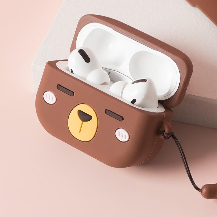 Airpods Pro Case Ốp Bảo Vệ Cho Airpods Pro Hình Gấu Line Nâu