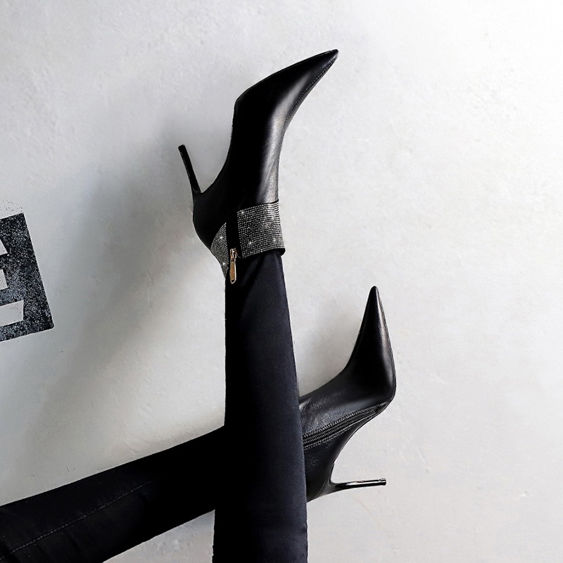 Giày Bốt Cao Gót Đính Đá Lấp Lánh Thời Trang Dự Tiệc