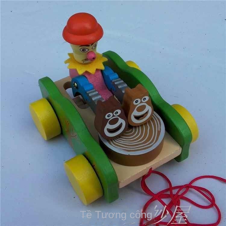 ◙♠2018 xe đẩy trẻ em bằng gỗ trẻ mới biết đi kéo trống động vật đánh trống đồ chơi thỏ kéo mới