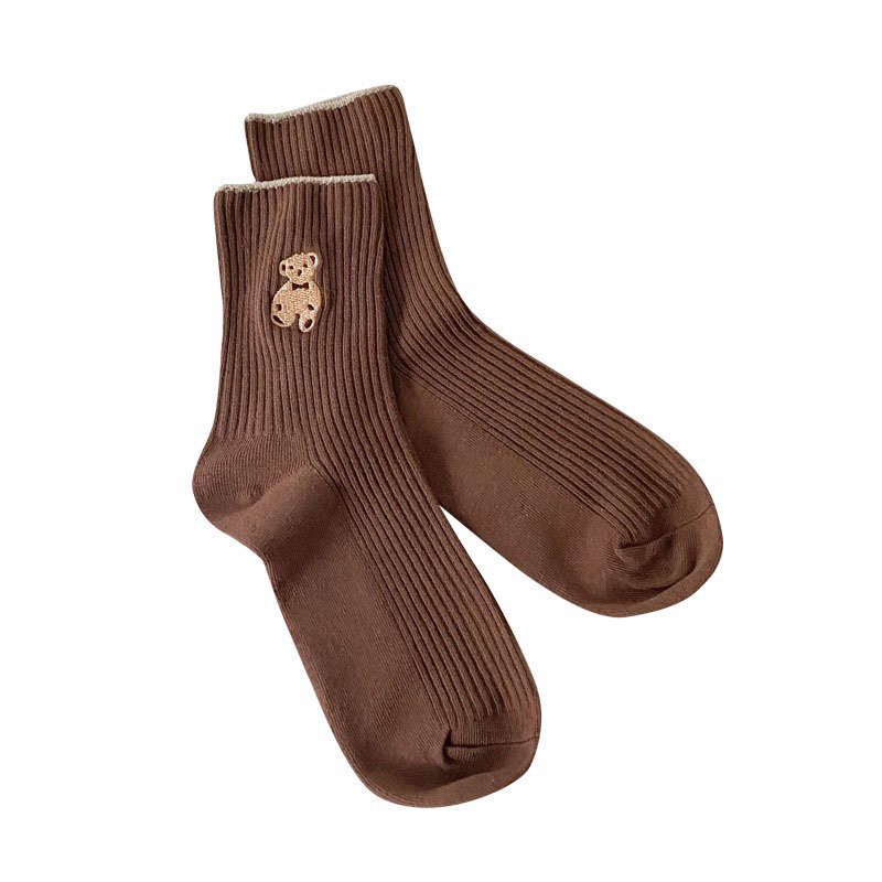 Tất nữ cổ cao Mivino vải cotton in hình chú gấu hoạt hình phong cách Hàn Quốc TN134