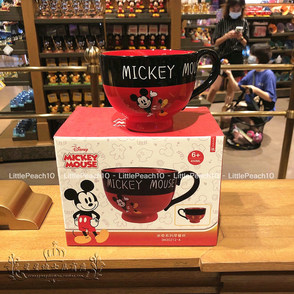 Ly sứ cốc sứ Disney cao cấp chính hãng có quai cầm tay hình Mickey Minnie chấm bi đỏ đen cho nam nữ