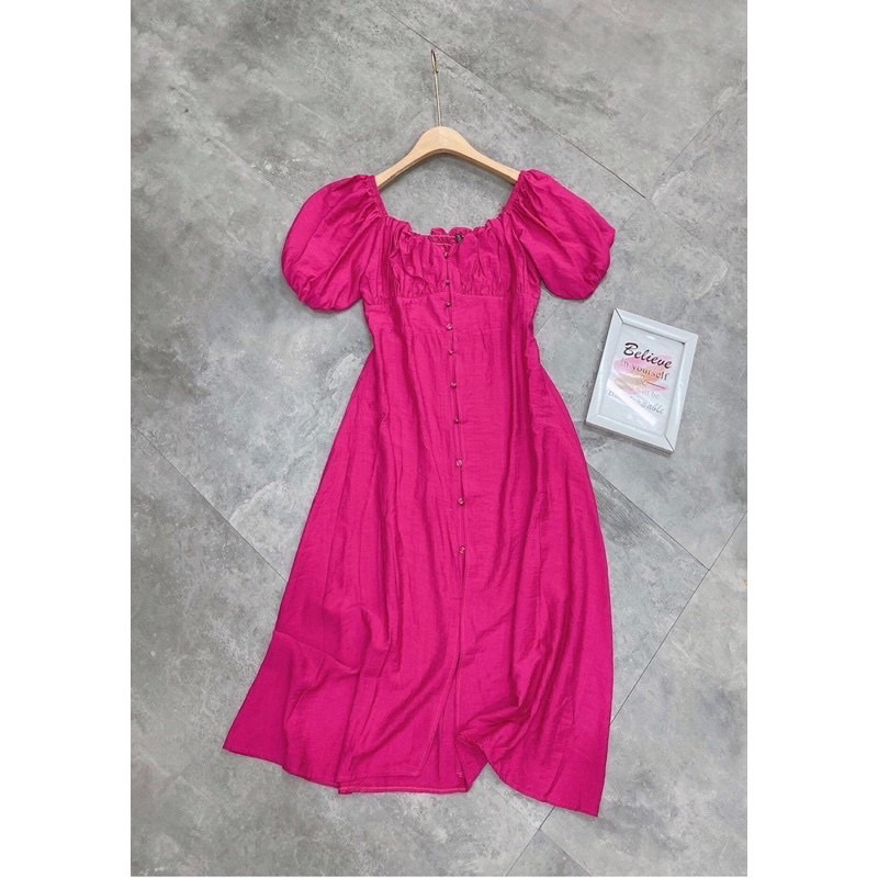 Váy xòe cổ vuông tay phồng dúm ngực tôn dáng | BigBuy360 - bigbuy360.vn