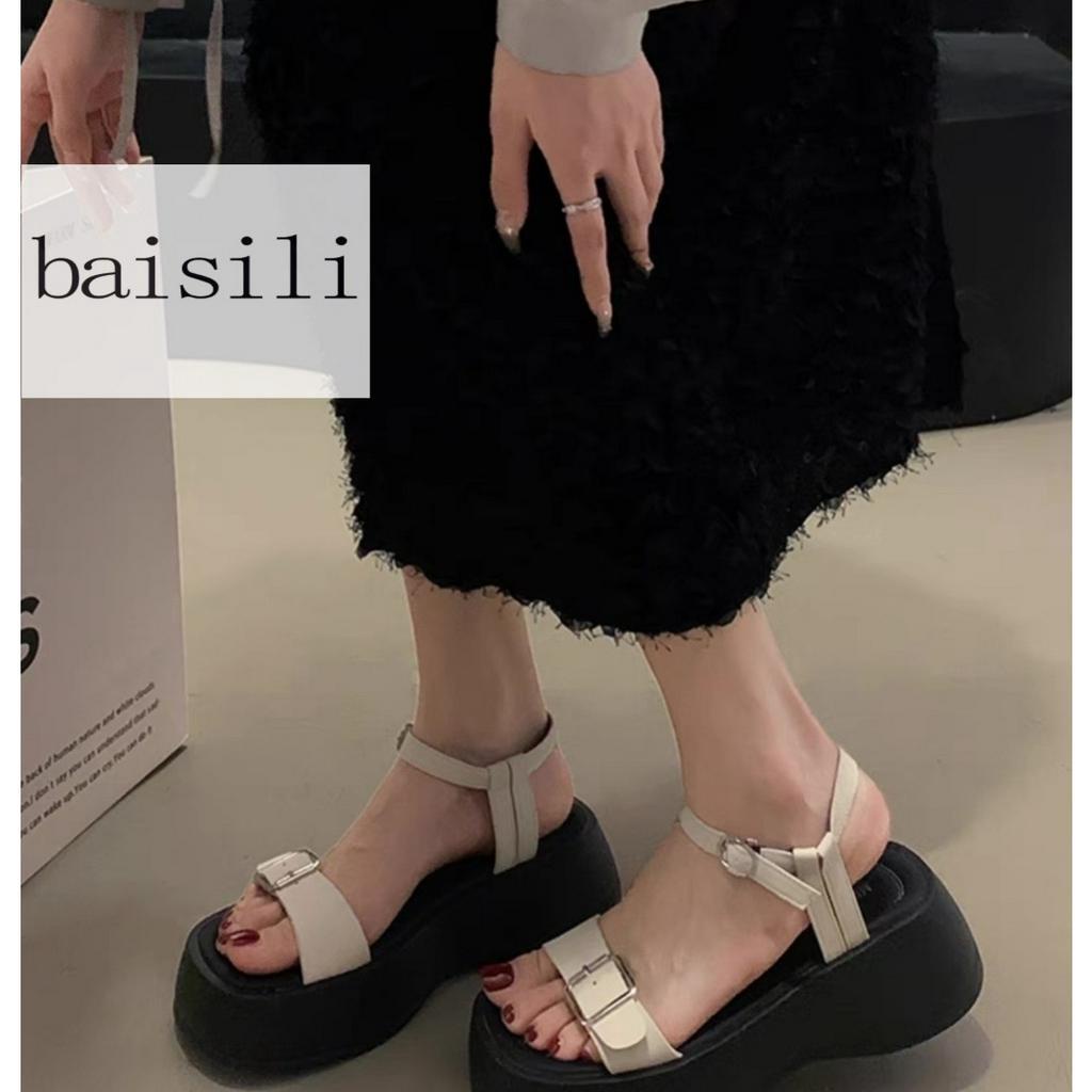 SANDAL XUỒNG BAISILI - GIÀY ĐẾ BẰNG QUAI NGANG KHÓA PHONG CÁCH THỜI TRANG NỮ HIỆN ĐẠI BS230423