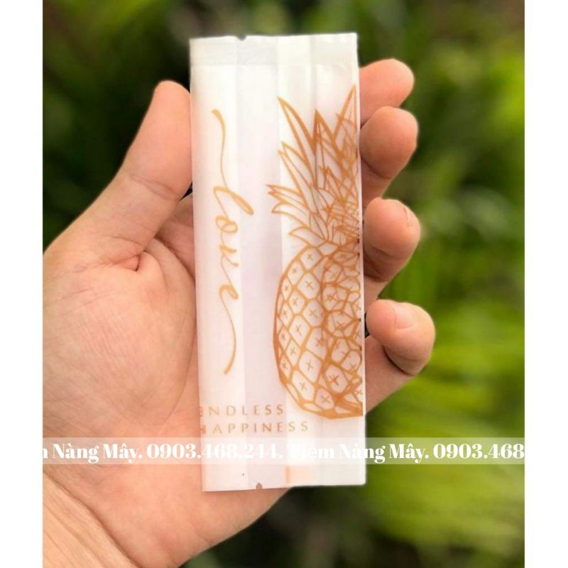 Túi quả dứa trắng nâu chữ Love 50 cái đựng bánh dứa, bông tuyết