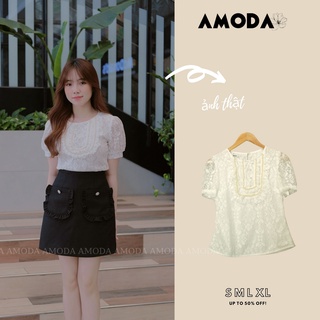 Áo ren phối ngọc tiểu thu siêu xinh chất ren cao cấp mềm cho nàng đi chơi đi làm đều xinh AMODA A013