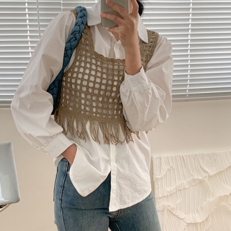 Áo Croptop Sát Nách Dáng Rộng Phối Tua Rua Thời Trang Cho Nữ