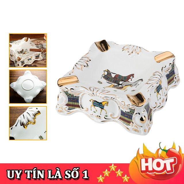 [RẺ NHẤT SHOPEE] Gạt Tàn Lubinski AS160, Chất Liệu Sứ Cao Cấp, Điêu Khắc Hoa Văn Thổ Cẩm Hình Ngựa