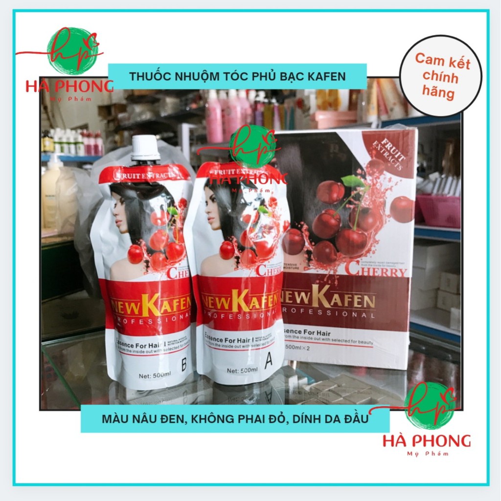 [Chính hãng] Thuốc Nhuộm Tóc Đen Phủ Bạc Thảo Dược Kafen Cherry Đen Và Nâu, Không Dính Phai Đỏ 500ml